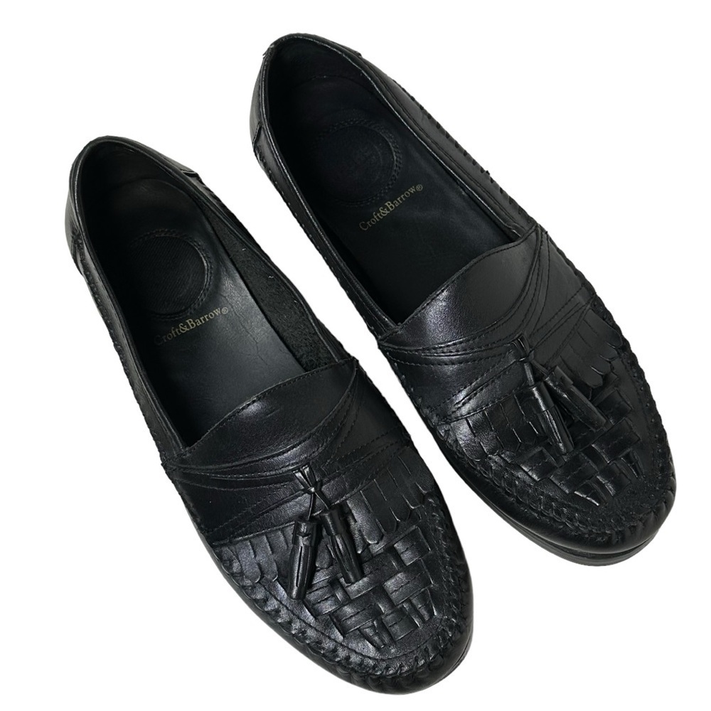 Croft & Barrow Size 10 Edge Black Loafer Tassel Woven Braided Leather dress